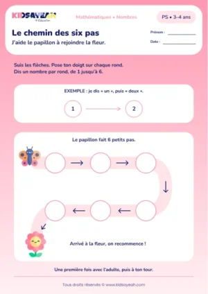 Le chemin des six pas – réciter les nombres jusqu’à 6 en PS