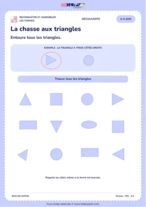La chasse aux triangles – reconnaître les triangles 4–5 ans à imprimer