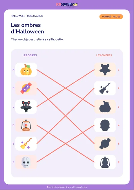 relier objets ombres Halloween GS CP - corrigé