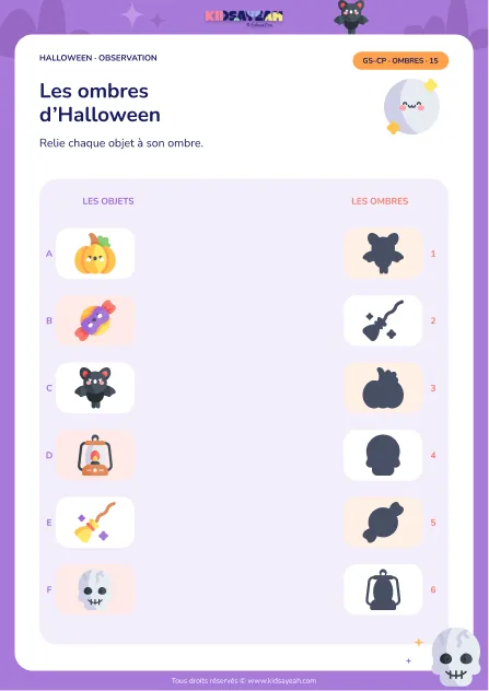 relier objets ombres Halloween GS CP - fiche enfant