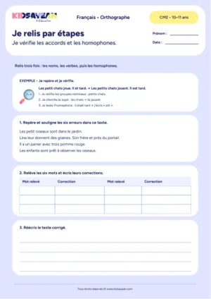 relecture orthographique CM2 fiche à imprimer - fiche élève