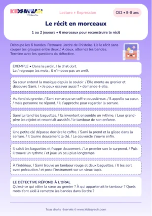 remettre un récit de tambour en ordre et lire par groupes au CE2 — aperçu de la fiche CE2 à imprimer