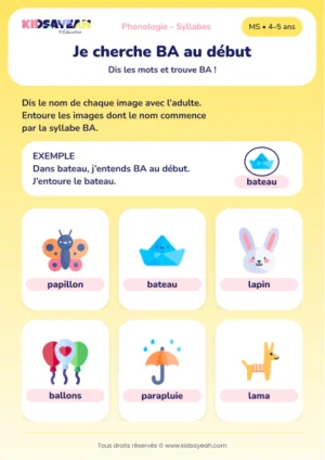 Repérer BA au début de bateau et ballons en MS — aperçu de la fiche à imprimer