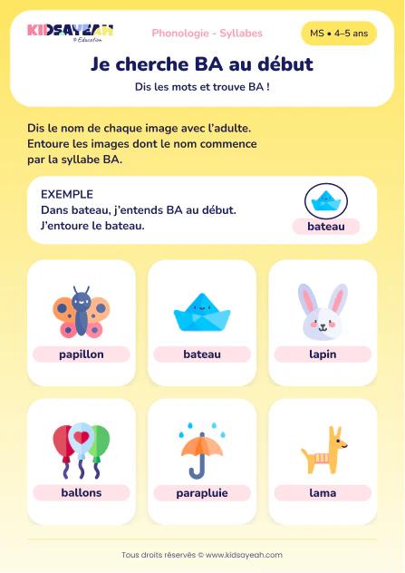 Repérer BA au début de bateau et ballons en MS — aperçu de la fiche à imprimer