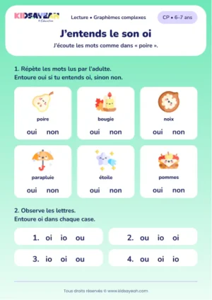 Repérer oi dans poire, noix et étoile au CP — aperçu de la fiche à imprimer