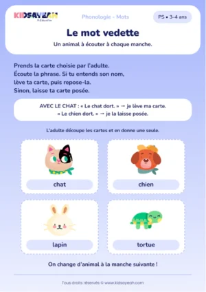 Repérer un nom d’animal dans une phrase en PS — aperçu de la fiche à imprimer