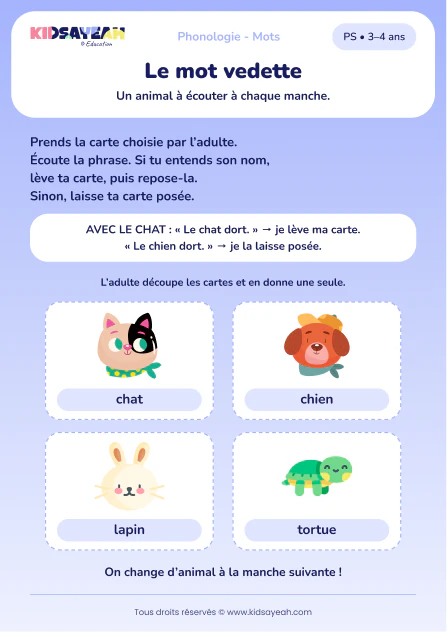 Repérer un nom d’animal dans une phrase en PS — aperçu de la fiche à imprimer