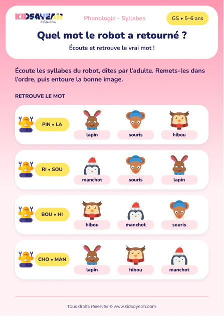retrouver un mot aux syllabes inversées en GS — Retrouver un mot aux syllabes inversées en GS