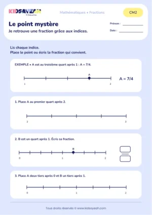 Retrouver une fraction à partir d’indices sur une droite au CM2 : aperçu de la fiche Le point mystère