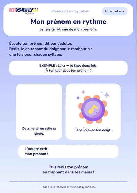 Scander les syllabes de son prénom en PS — aperçu de la fiche à imprimer