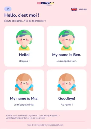 Se présenter avec My name is au CP — leçon illustrée