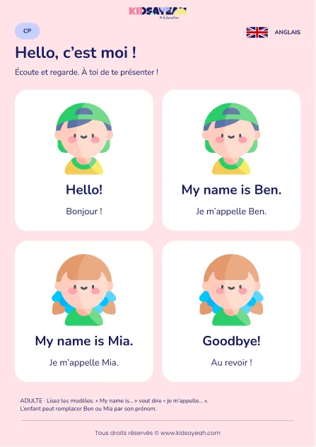 Se présenter avec My name is au CP — leçon illustrée