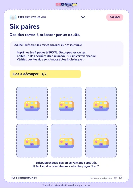 Six paires – jeu de mémoire visuelle à imprimer pour les enfants de 5–6 ans – page 3 : page 3 : 3/4