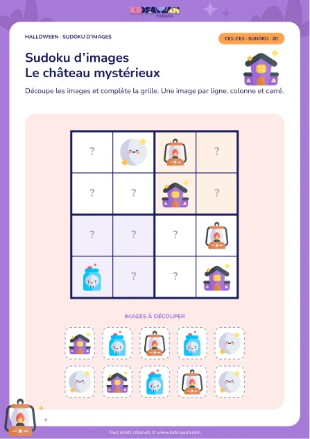sudoku images Halloween 4x4 CE1 CE2 - fiche enfant