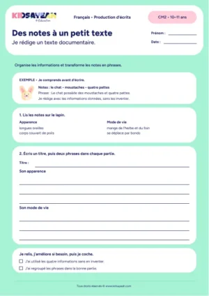texte documentaire CM2 exercice à imprimer - fiche élève