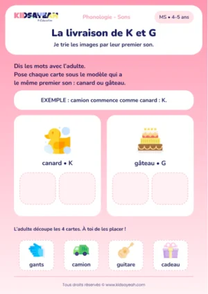 Trier les mots commençant par K ou G en MS — aperçu de la fiche à imprimer