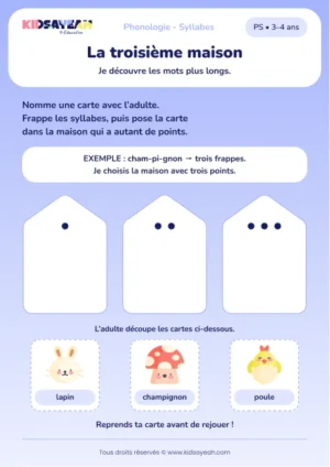 Trier poule, lapin et champignon par syllabes en PS — aperçu de la fiche à imprimer