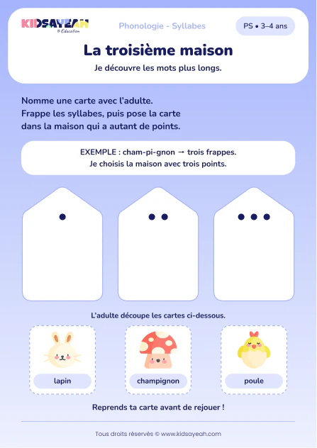 Trier poule, lapin et champignon par syllabes en PS — aperçu de la fiche à imprimer
