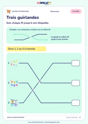 Trois guirlandes – parcours visuel à imprimer pour les enfants de 5–6 ans