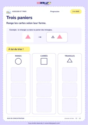 Trois paniers – activité de tri et d’association à imprimer pour les enfants de 3–4 ans