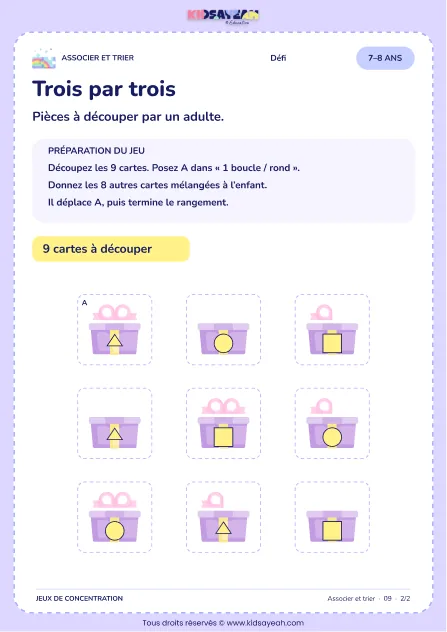 Trois par trois – activité de tri et d’association à imprimer pour les enfants de 7–8 ans – page 2 : page 2 : 02 Pièces
