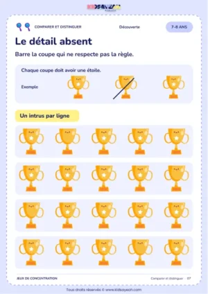 Trouver la coupe sans étoile dans quatre lignes - jeu de l’intrus 7–8 ans