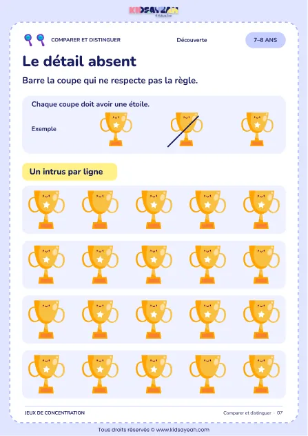 Trouver la coupe sans étoile dans quatre lignes - jeu de l’intrus 7–8 ans