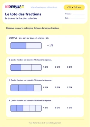 trouver la fraction coloriée avec des bandes au CE1 - fiche élève