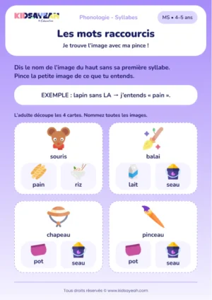 Trouver riz, lait, pot et seau en retirant une syllabe en MS — aperçu de la fiche à imprimer