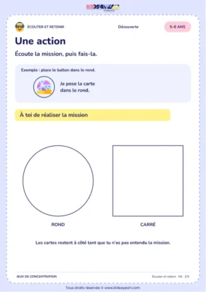 Une action – jeu d’écoute et d’attention à imprimer pour les enfants de 5–6 ans