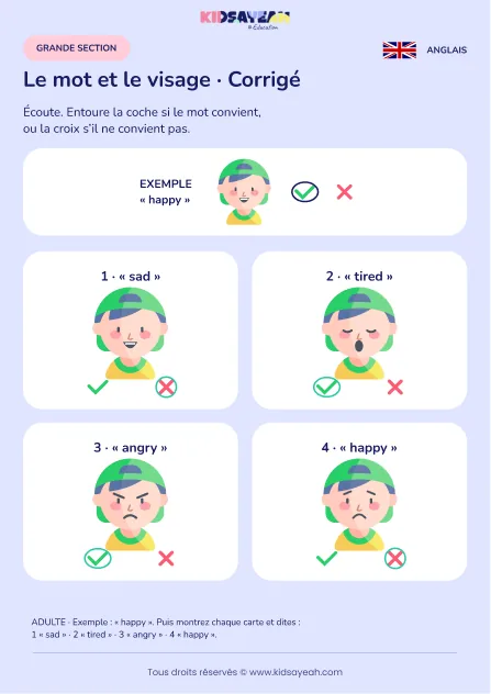 Vérifier un mot anglais associé à une émotion en GS — corrigé