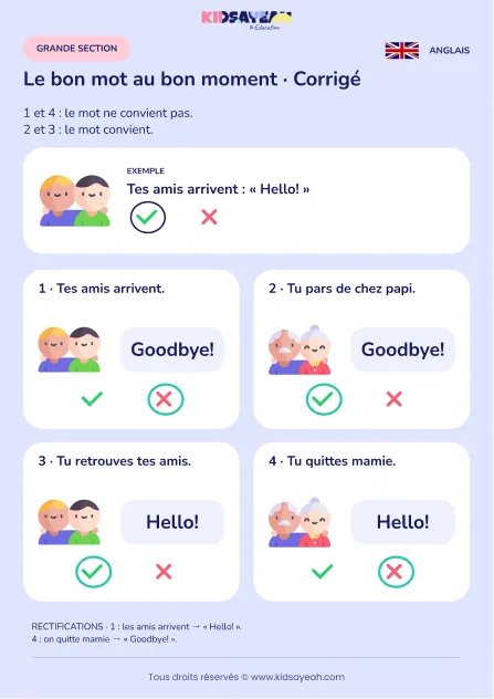 Vérifier une salutation anglaise selon la situation en GS — corrigé