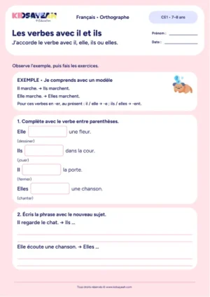 Accorder les verbes en er avec il elle ils elles au CE1 — exercices à imprimer