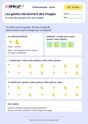 suite de gestes à associer à des images en GS — fiche enfant
