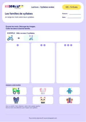 Classer des images de 1 à 3 syllabes à découper en GS — fiche à imprimer