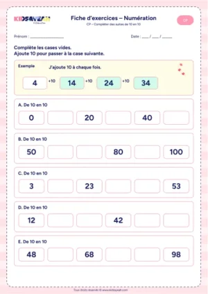 Fiche : suites de 10 en 10 CP
