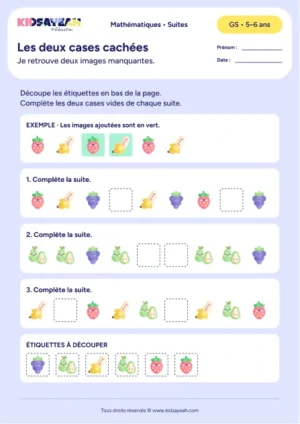 deux cases manquantes dans des suites de fruits en GS — fiche enfant