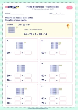 Fiche : nombres de 60 à 79 CP