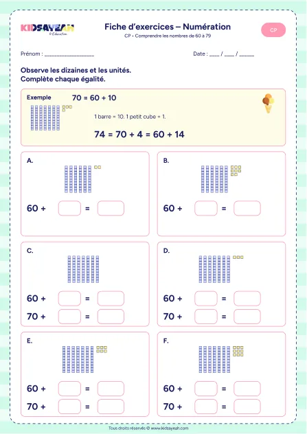 Fiche : nombres de 60 à 79 CP