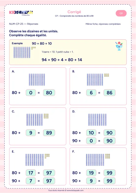 Corrigé : nombres de 80 à 99 CP
