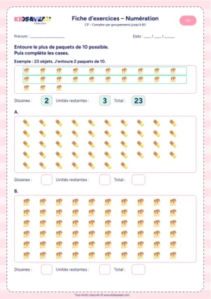 Fiche : compter par groupements jusqu’à 60 CP