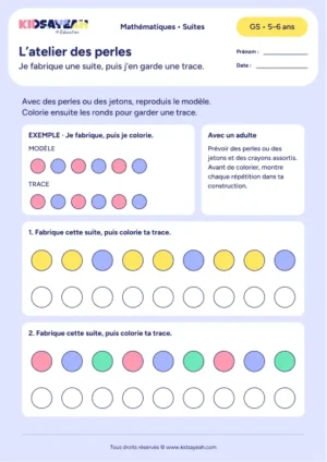 construire une suite de perles et garder une trace en GS — fiche enfant