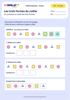 collier de trois formes différentes en GS — fiche enfant