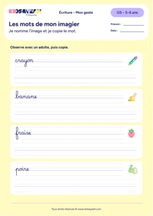 copier crayon banane fraise poire GS — aperçu de la fiche Les mots de mon imagier