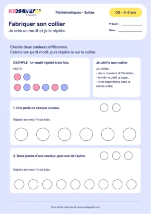 créer un collier de couleurs en GS — fiche enfant