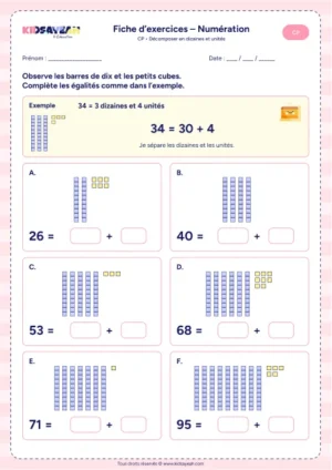 Fiche : décomposer nombre dizaines unités CP