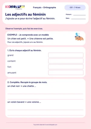 Écrire les adjectifs au féminin avec e au CE1 — exercices à imprimer