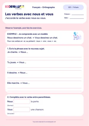 Écrire les verbes en er avec nous et vous au CE1 — exercices à imprimer
