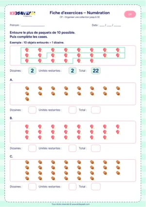 Fiche : grouper une collection en dizaines jusqu’à 30 CP
