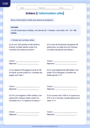 Repérer les informations inutiles dans un problème au CM1 : fiche L’information utile